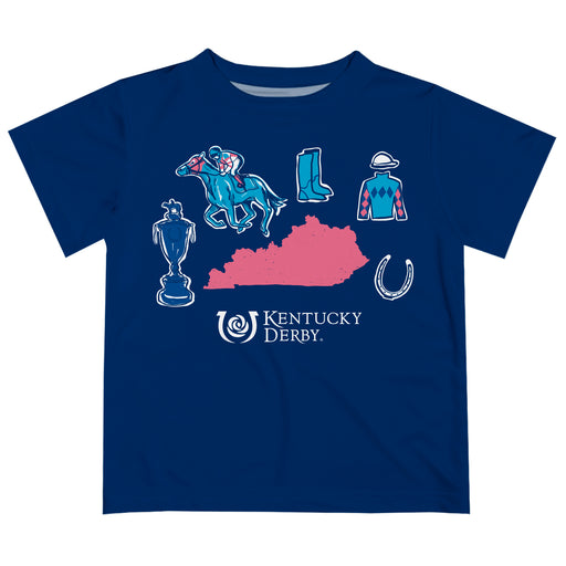 Kentucky Derby Vive La Fete Boys Game Day Blue Short Sleeve Tee with Logo Print