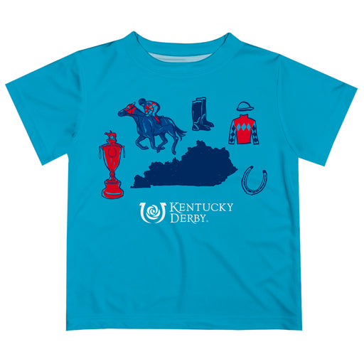 Kentucky Derby Vive La Fete Boys Game Day Turquoise Short Sleeve Tee with Logo Print