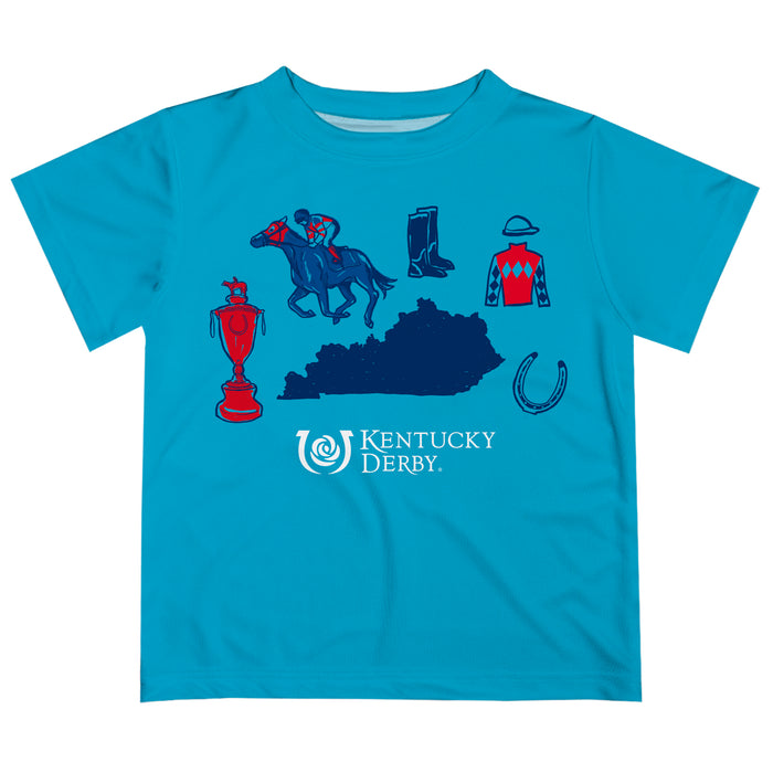 Kentucky Derby Vive La Fete Boys Game Day Turquoise Short Sleeve Tee with Logo Print