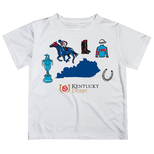 Kentucky Derby Vive La Fete Boys Game Day White Short Sleeve Tee with Logo Print