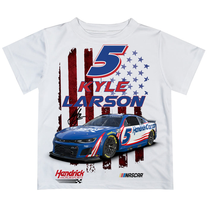 Kyle Larson Vive La Fete Checkered Racing Car T-Shirt- Blue