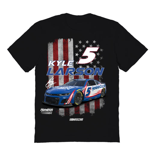 Kyle Larson NASCAR American Flag Cotton T-Shirt - Black