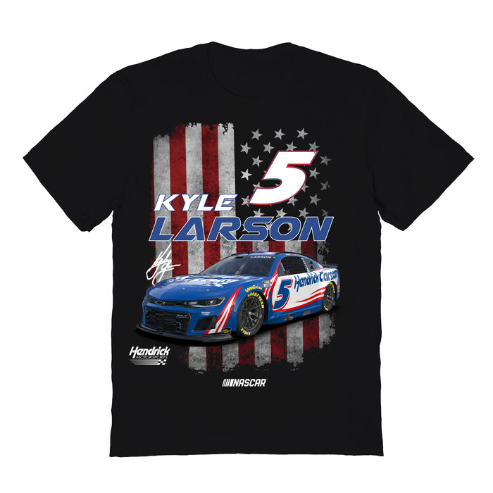 Kyle Larson NASCAR American Flag Cotton T-Shirt - Black