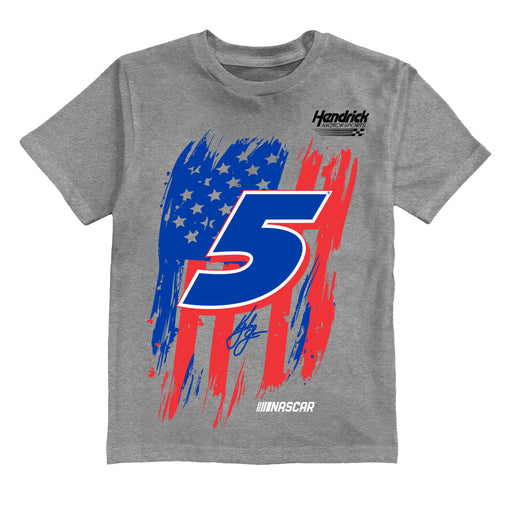 Kyle Larson NASCAR American Flag Cotton T-Shirt - Grey