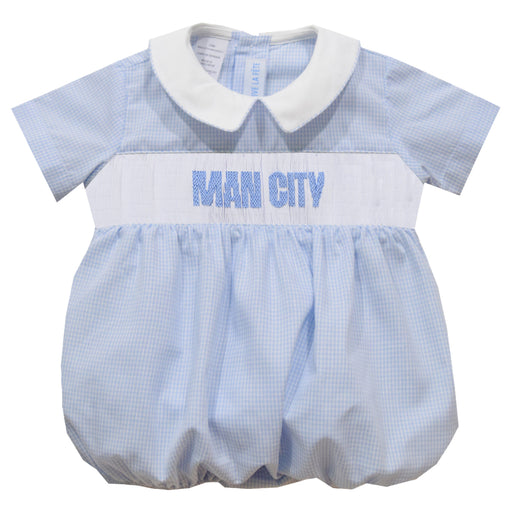 Manchester City Smocked Light Blue Gingham Short Sleeve Boys Bubble