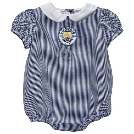 Manchester City Embroidered Navy Girls Baby Bubble Short Sleeve