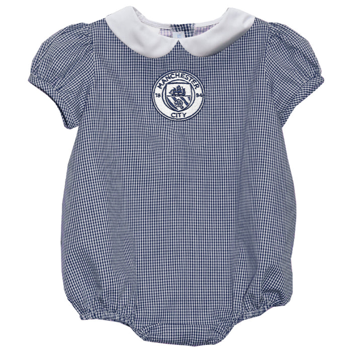 Manchester City Embroidered Navy Girls Baby Bubble Short Sleeve