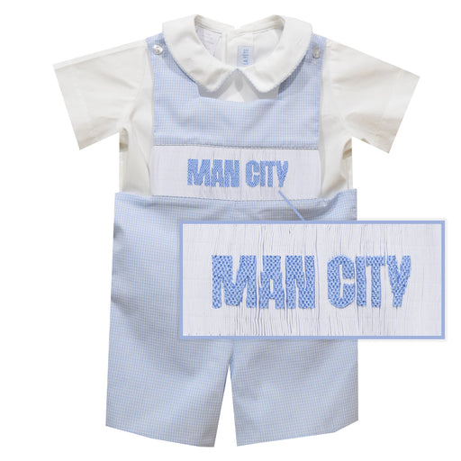 Manchester City Smocked Light Blue Gingham Jon Jon And Short Sleeve White Shirt - Vive La Fête - Online Apparel Store