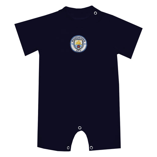 Manchester City Embroidered Navy Knit Short Sleeve Boys Romper