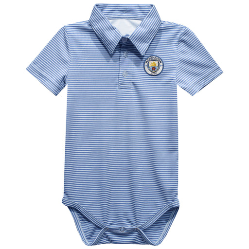 Manchester City Embroidered Light Blue Stripes Knit Polo Onesie