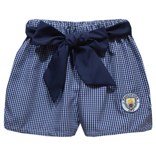 Manchester City Embroidered Navy Gingham Girls Short With Sash