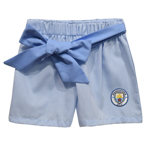 Manchester City Embroidered Light Blue Gingham Girls Short With Sash