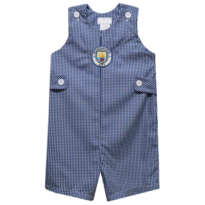 Manchester City Embroidered Navy Gingham Boys Jon Jon