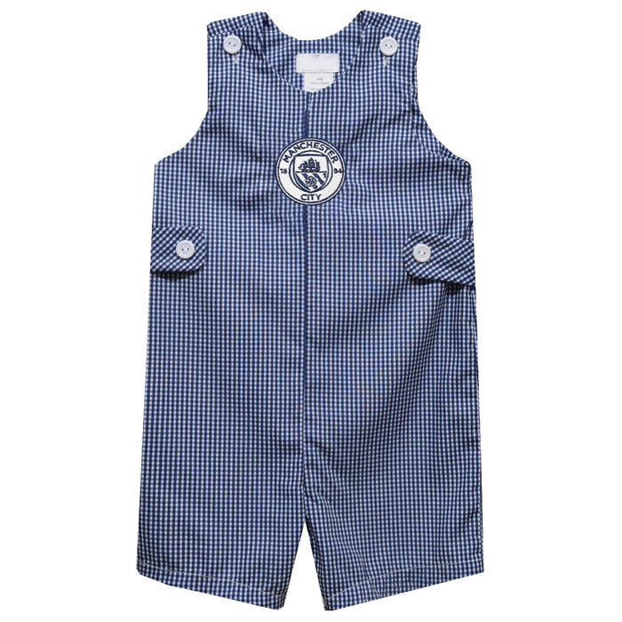 Manchester City Embroidered Navy Gingham Boys Jon Jon