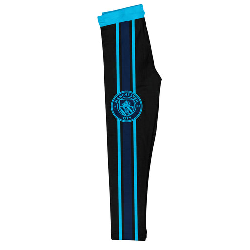 Manchester City Girls Black with Light Blue Stripes Leggings Tights