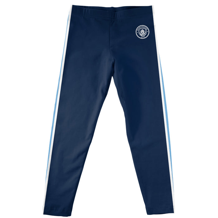 Manchester City Girls Black with Light Blue Stripes Leggings Tights