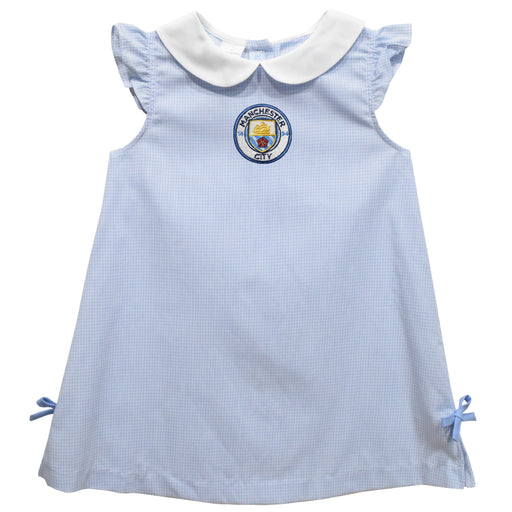 Manchester City Embroidered Light Blue Gingham A Line Dress