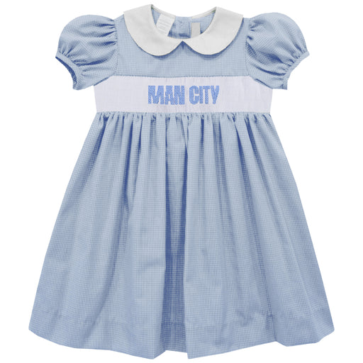 Manchester City Smocked Light Blue Gingham Girls Dress