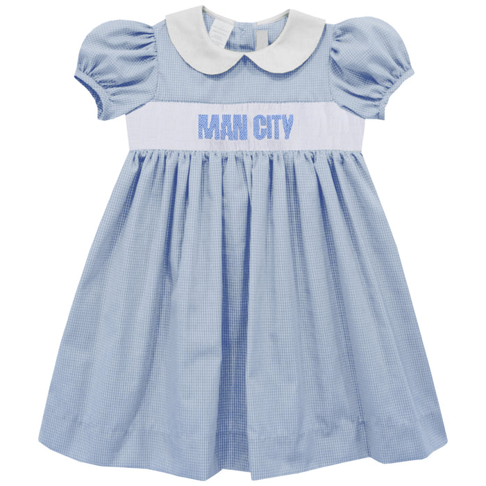 Manchester City Smocked Light Blue Gingham Girls Dress