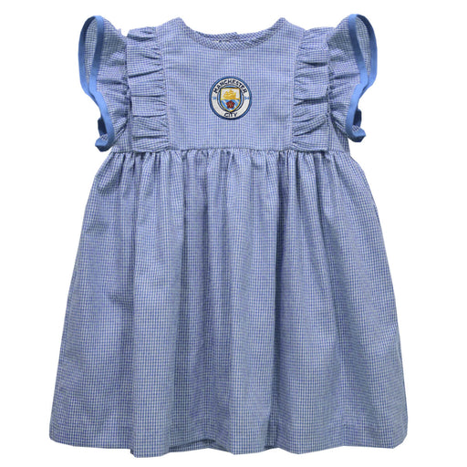Manchester City Embroidered Light Blue Gingham Ruffle Dress