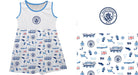 Manchester City Sleeveless Tank Dress Girls White Logo and Repeat Print Hand Sketched Impressions Artwork - Vive La Fête - Online Apparel Store