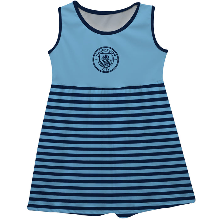 Manchester City Girls Sleeveless Tank Dress Solid Light Blue Logo Stripes on Skirt
