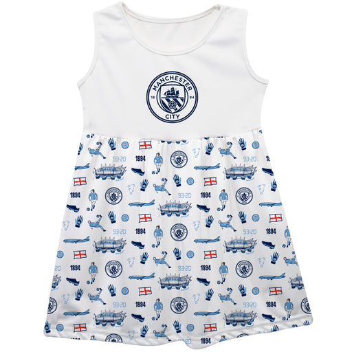 Manchester City Girls Repeat Print Impressions White Sleeveless Tank Dress