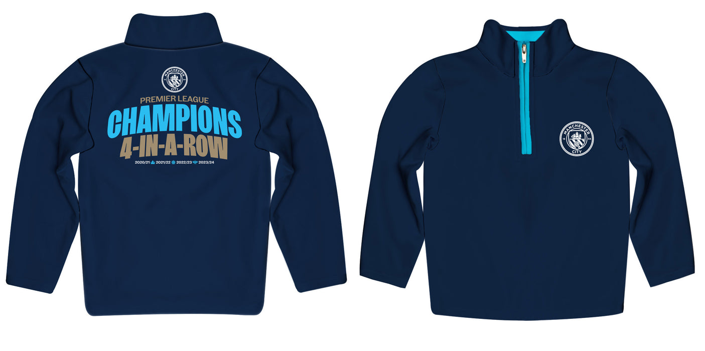 Manchester City Boys 4 Champions In A Row Quarter Zip Pullover Top - Vive La Fête - Online Apparel Store