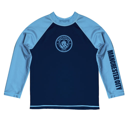 Manchester City Logo Blue Light Blue Long Sleeve Raglan Rashguard
