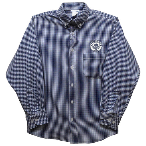 Manchester City Embroidered Navy Gingham Long Sleeve Button Down Shirt