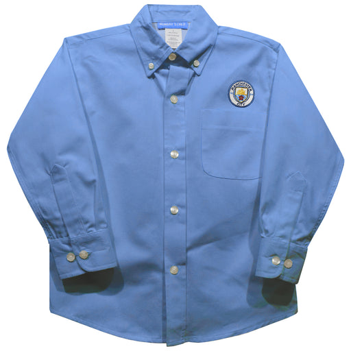 Manchester City Embroidered Light Blue Solid Button Down Long Sleeve Shirt - Vive La Fête - Online Apparel Store