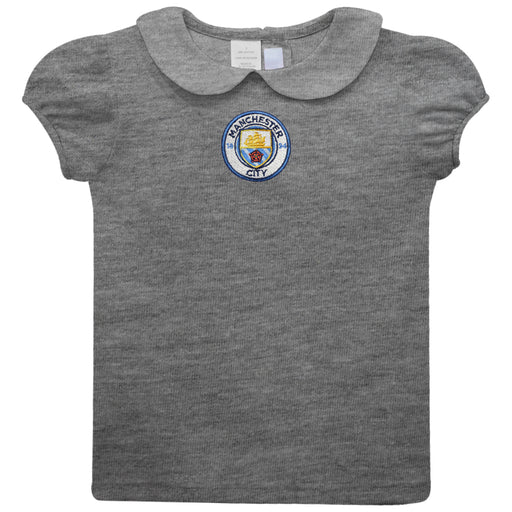 Manchester City Embroidered Gray Knit Girls Top Puff Sleeve