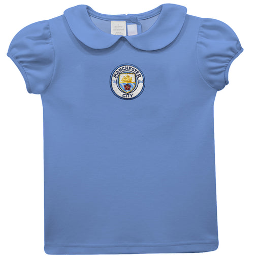 Manchester City Embroidered Light Blue Knit Girls Top Puff Sleeve