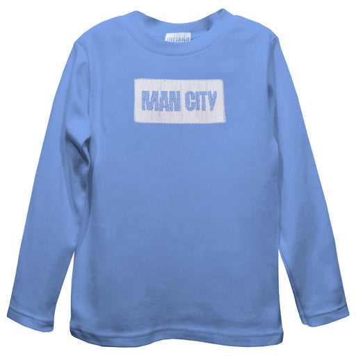 Manchester City Smocked Light Blue Knit Boys Long Sleeve Tee Shirt