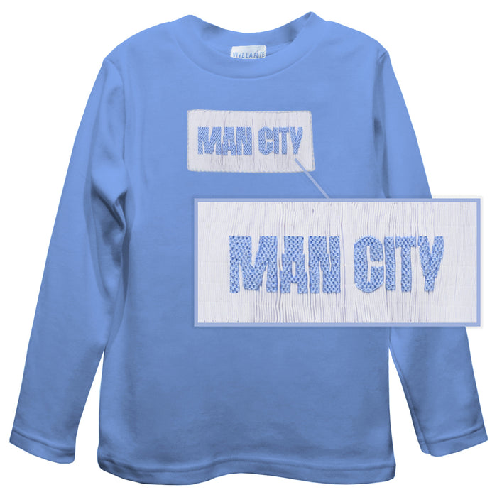 Manchester City Smocked Light Blue Knit Boys Long Sleeve Tee Shirt - Vive La Fête - Online Apparel Store