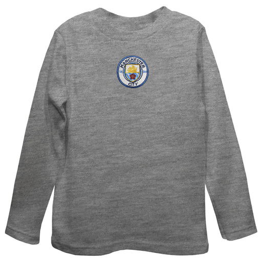 Manchester City Embroidered Gray Long Sleeve Boys Tee Shirt