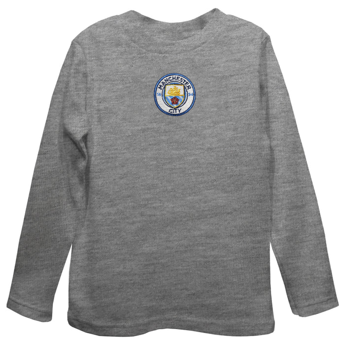 Manchester City Embroidered Gray Long Sleeve Boys Tee Shirt