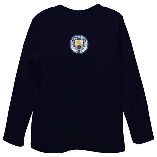 Manchester City Embroidered Navy Long Sleeve Boys Tee Shirt
