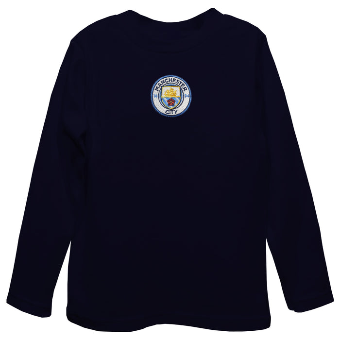 Manchester City Embroidered Navy Long Sleeve Boys Tee Shirt
