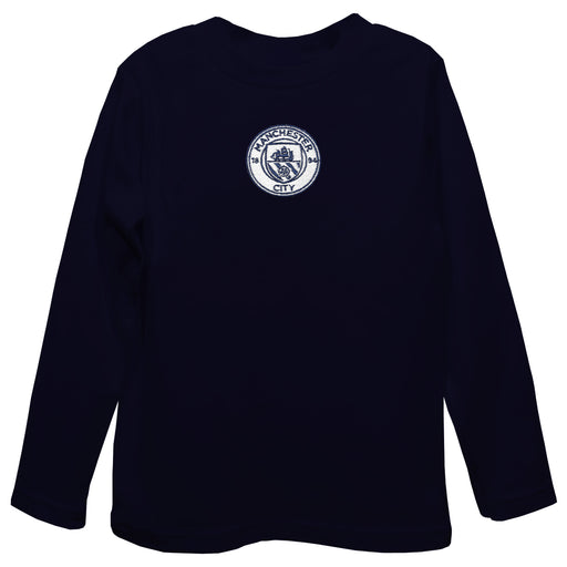Manchester City Embroidered Navy Long Sleeve Boys Tee Shirt