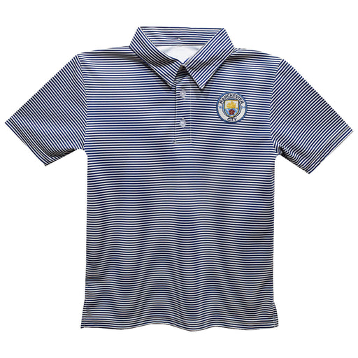 Manchester City Embroidered Navy Stripes Short Sleeve Polo Box Shirt
