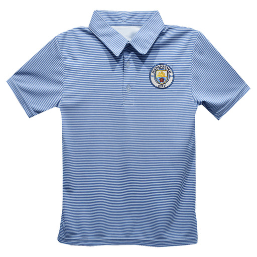 Manchester City Embroidered Light Blue Stripes Short Sleeve Polo Box Shirt