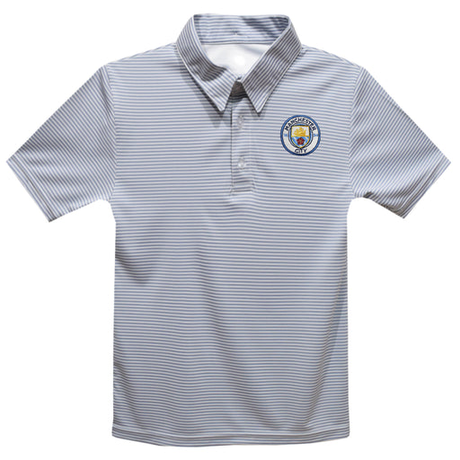Manchester City Embroidered Gray Stripes Short Sleeve Polo Box Shirt