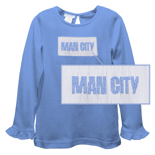 Manchester City Smocked Light Blue Knit Ruffle Long Sleeve Girls Tshirt - Vive La Fête - Online Apparel Store