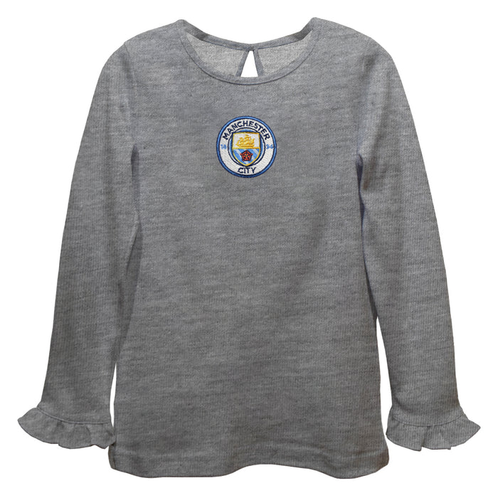 Manchester City Embroidered Gray Knit Long Sleeve Girls Blouse