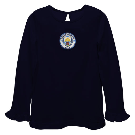 Manchester City Embroidered Navy Knit Long Sleeve Girls Blouse