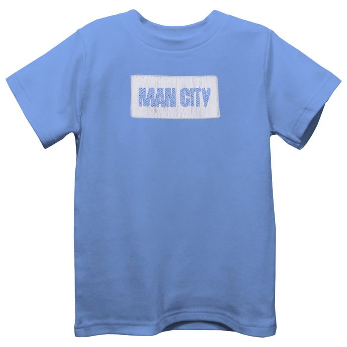 Manchester City Smocked Light Blue Knit Short Sleeve Boys Tee Shirt