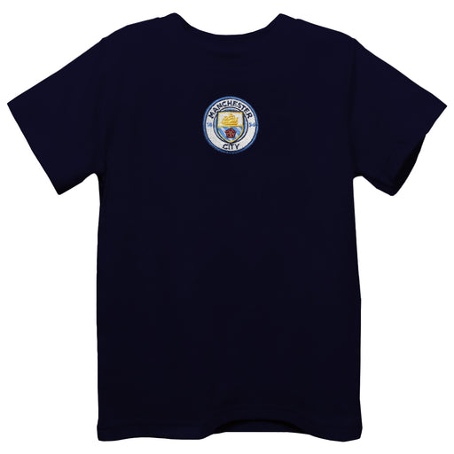 Manchester City  Embroidere Navy Knit Short Sleeve Boys Tee Shirt