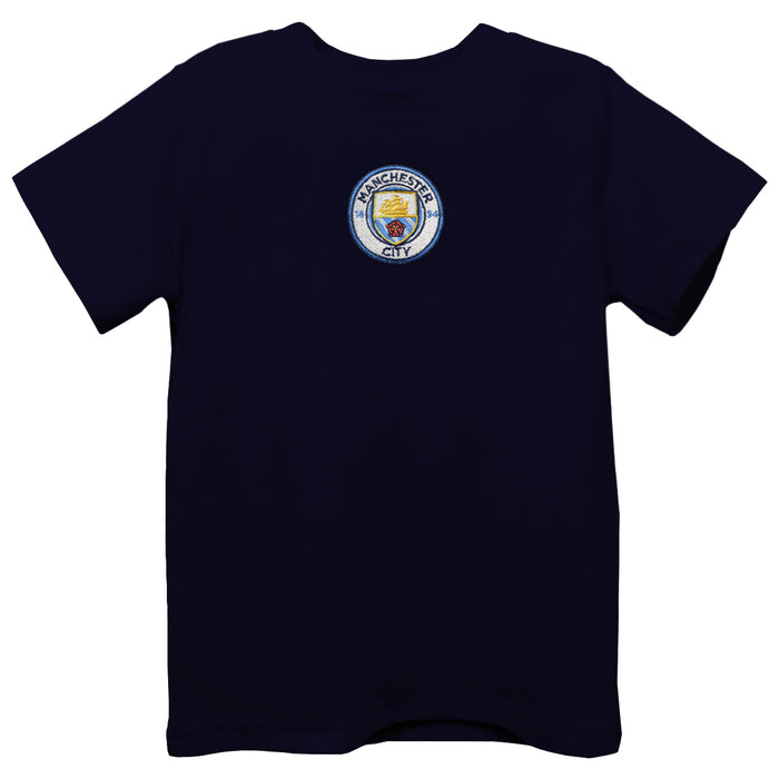 Manchester City  Embroidere Navy Knit Short Sleeve Boys Tee Shirt