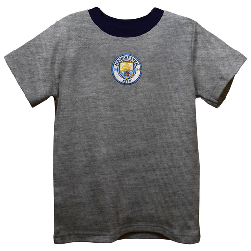 Manchester City  Embroidere Gray Knit Short Sleeve Boys Tee Shirt